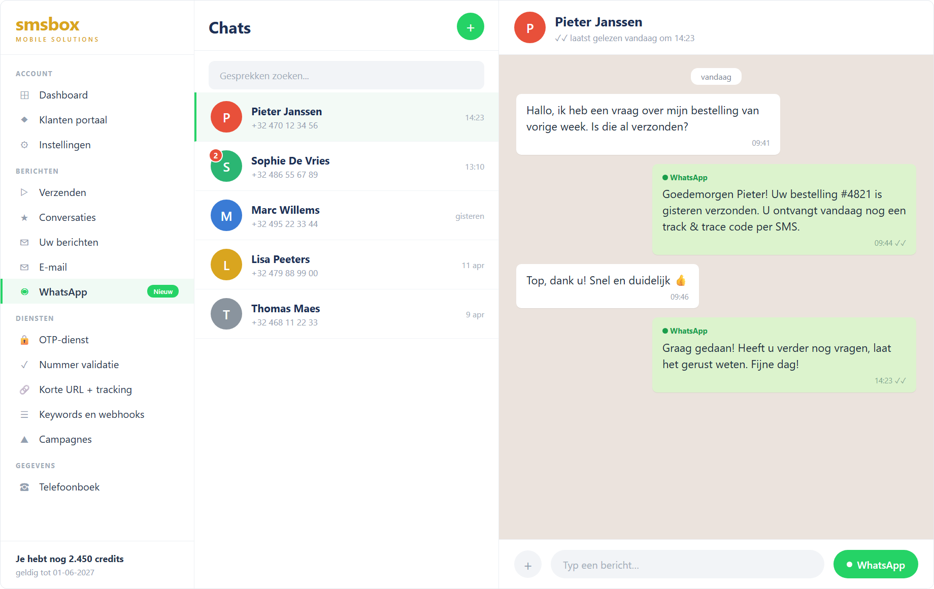 Conversazioni WhatsApp nello strumento online di SMSBOX