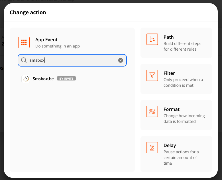 SMSBOX Zapier configuratie — stap 1